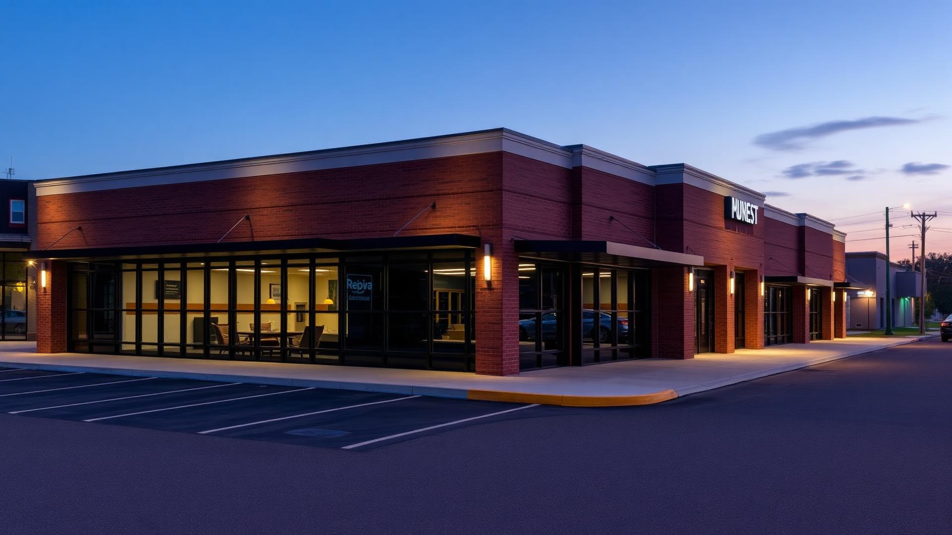 Commercial building with professional electrical lighting