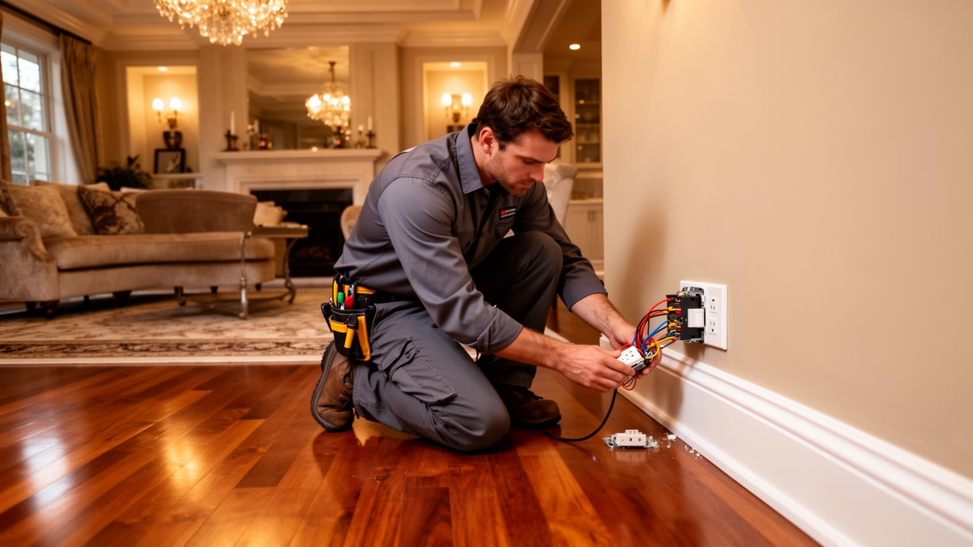 Electrician installing a GFCI outlet in a Charleston SC residence