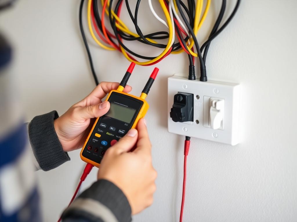 Electrical safety inspection with multimeter in Charleston home