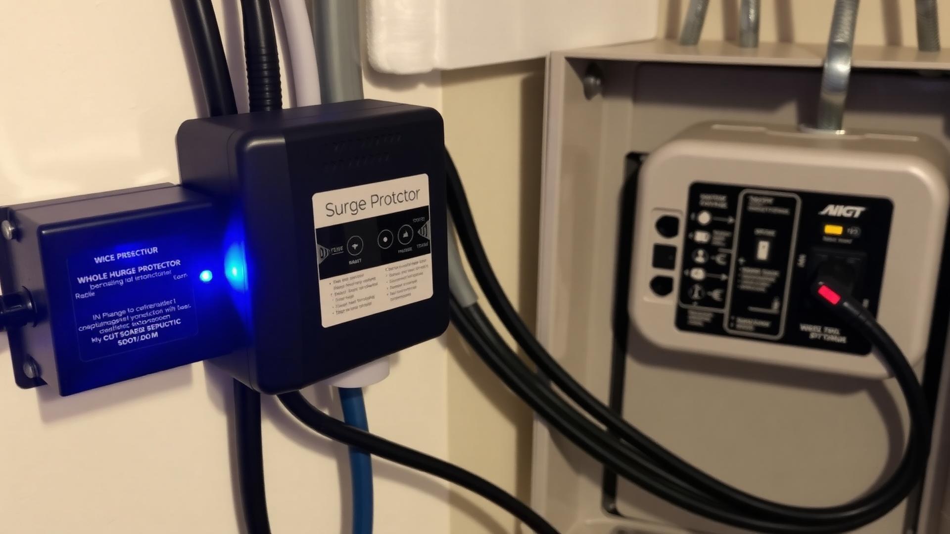 Whole-home surge protection device installed at an electrical panel in Charleston SC